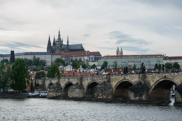 Fototapeta na wymiar river Vltava and Charles bridge,Prague,capital city Czech republic