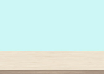 Empty wood table top on blue background. Wooden background, vector illustration