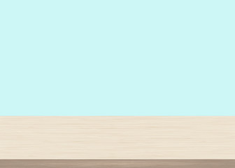 Empty wood table top on blue background. Wooden background, vector illustration