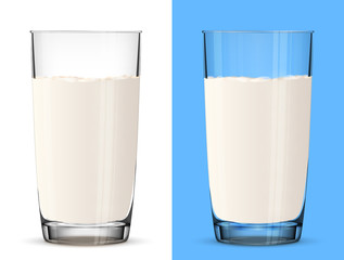 Glass of milk isolated on white background. Cow milk in glass cup close up. Best vector illustration for milk, food service, dairy, beverages, gastronomy, health food, etc