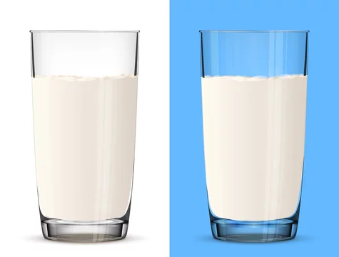 Glass of milk with gable top package close up. Cow milk carton and milk cup  isolated on white background. Vector illustration for milk, food service,  dairy, beverages, gastronomy, health food, etc Stock