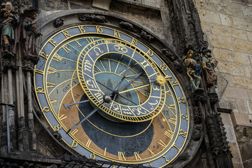 Prague Orloj astronomical clock on town hall tower