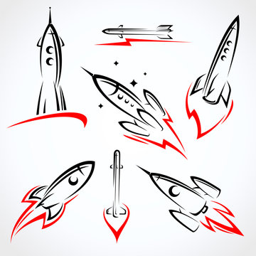 Rockets collection set. Vector