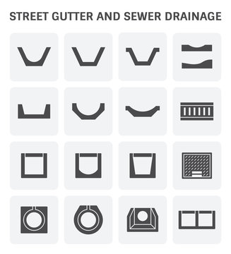Vector icon of street gutter or road gutter and sewer drainage.