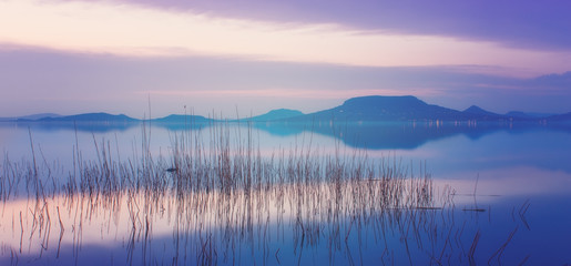 Lake Balaton in Hungary in the evening