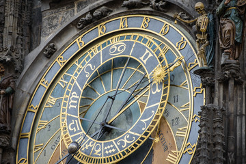 Prague Orloj astronomical clock on town hall tower