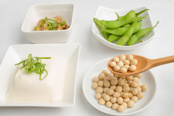 Soy beans, Natto, Tofu and Edamame