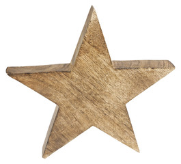 Wooden christmas star ornament isolated on white
