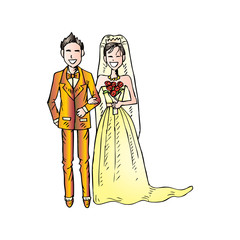 Cute cartoon wedding couple.