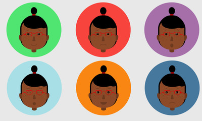 Set of avatars expressing various emotions. Vector illustration in cartoon style.
