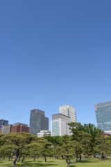 Obraz premium 日本・東京の都市風景「青空とビル群」丸の内方面を望む