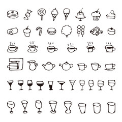 手描きのスイーツと飲み物スケッチアイコン