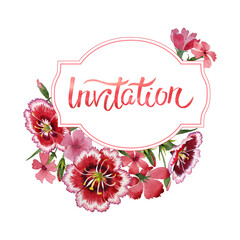 Wildflower carnation flower frame in a watercolor style isolated.