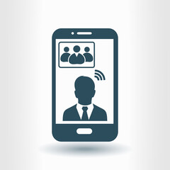 Online conference smart phone icon. Voice and video conferencing via smartphones and tablets.