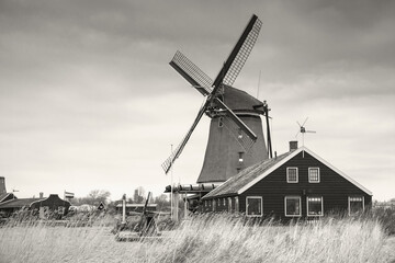 Fototapeta na wymiar Windmill in Zaanse Schans town