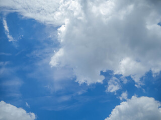 Blue bright sky with white clouds on sunny day. The vast blue sky and clouds sky.Beautiful background. Beautiful blue sky.