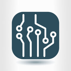 Circuit board  icon. Technology scheme square symbol. Flat design style.