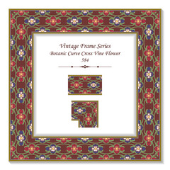Vintage 3D frame Retro Botanic Curve Cross Vine Red Blue Flower