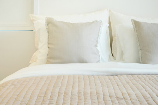 Closeup comfortable bed with pillows