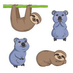 Cute cartoon sloth and quokka animal set © medejaja