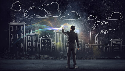 Man draw his ideas