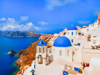 View to the sea from Oia village of Santorini island in Greece - obrazy, fototapety, plakaty