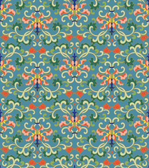 Seamless background oriental Chinese traditional botanic spiral flower leaf chintz