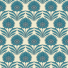 Fototapeta premium Seamless background botanic retro blue point leaf flower