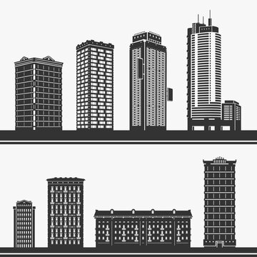 Building and skyscrapers silhouette vector set