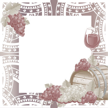 Vintage frame with wine and grapes