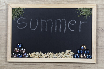 Space chalkboard background texture with wooden frame with the word 