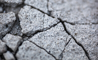 Close up of the cracked concrete surface