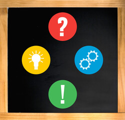 problem idea realization solution icons on blackboard