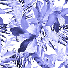 Obrazy na Plexi  tropikalny wzór. Egzotyczne liście, kwiaty, zioła na białym tle. niebieskie tło akwarela kwiatowy