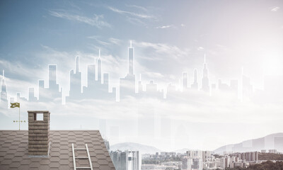 Concept of real estate and construction with drawn silhouette on