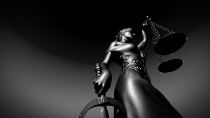 Themis with scale and sword 3d rendering - obrazy, fototapety, plakaty