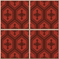 Ceramic tile pattern oriental red polygon geometry cross frame