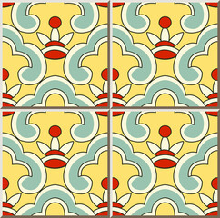 Ceramic tile pattern oriental Chinese royal curve trefoil cross frame
