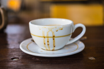 Coffee cup white color empty and dirty after drinking