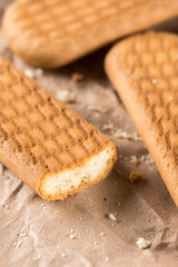 Brown biscuit cookies on the wrinkled paper