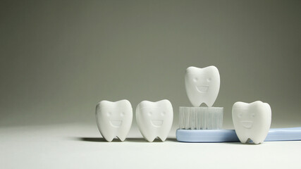 Group of Tooth model in happy emotion on Blue Toothbrush 2