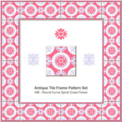 Antique tile frame pattern set Round Curve Spiral Cross Flower