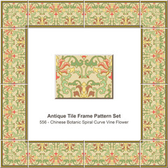 Antique tile frame pattern set Chinese Botanic Spiral Curve Vine Flower