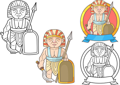 Cartoon soldier of ancient Egypt set of images