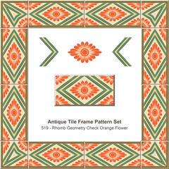 Antique tile frame pattern set Rhomb Geometry Check Orange Flower