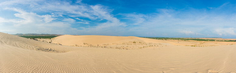 Fototapeta na wymiar Panorama view. White sand dunes at, Mui Ne, Vietnam