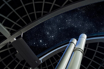 Telescope at Griffith Observatory under starry sky - obrazy, fototapety, plakaty