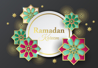 Fototapeta na wymiar Islamic geometrical paper ornaments abstract background. Ramadan Kareem banner design