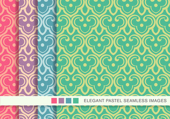 Seamless pastel background set Chinese curve spiral cross scale chintz