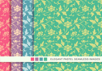 Seamless pastel background set botanic garden flower vine